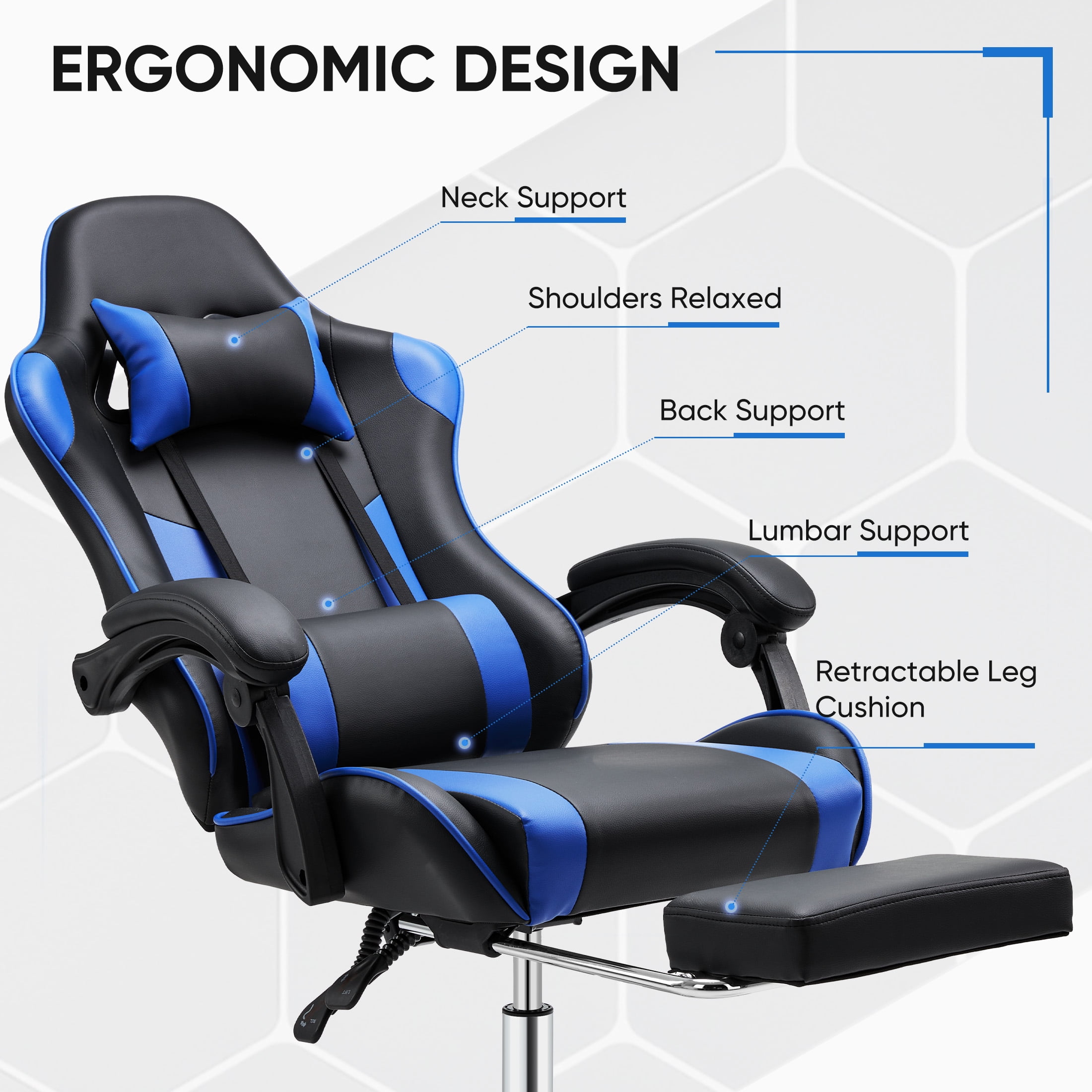 CONCETTA Computer Chair with Footrest and Lumbar Support, Home Offfice Chair, Black and Blue