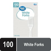 Great Value Everyday Disposable Plastic Forks, White, 100 Count