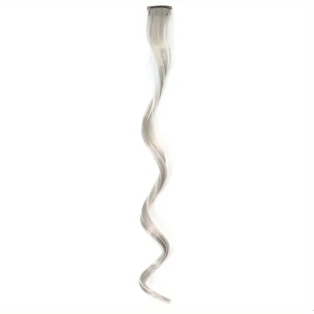 Nvzi Extensiones de cabello de colores, 6 piezas, 45 cm, con clip, arcoíris, un solo color, mechas, largo, ondulado, sintético, para fiestas, regalo para mujeres, gris claro.