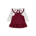 thumbnail image 2 of Aojekbee Toddler Girl Fall Outfit Long Sleeve Doll Collar Button Down Shirt with Ruffled Overall Dress 2 Pcs Set, 2 of 10