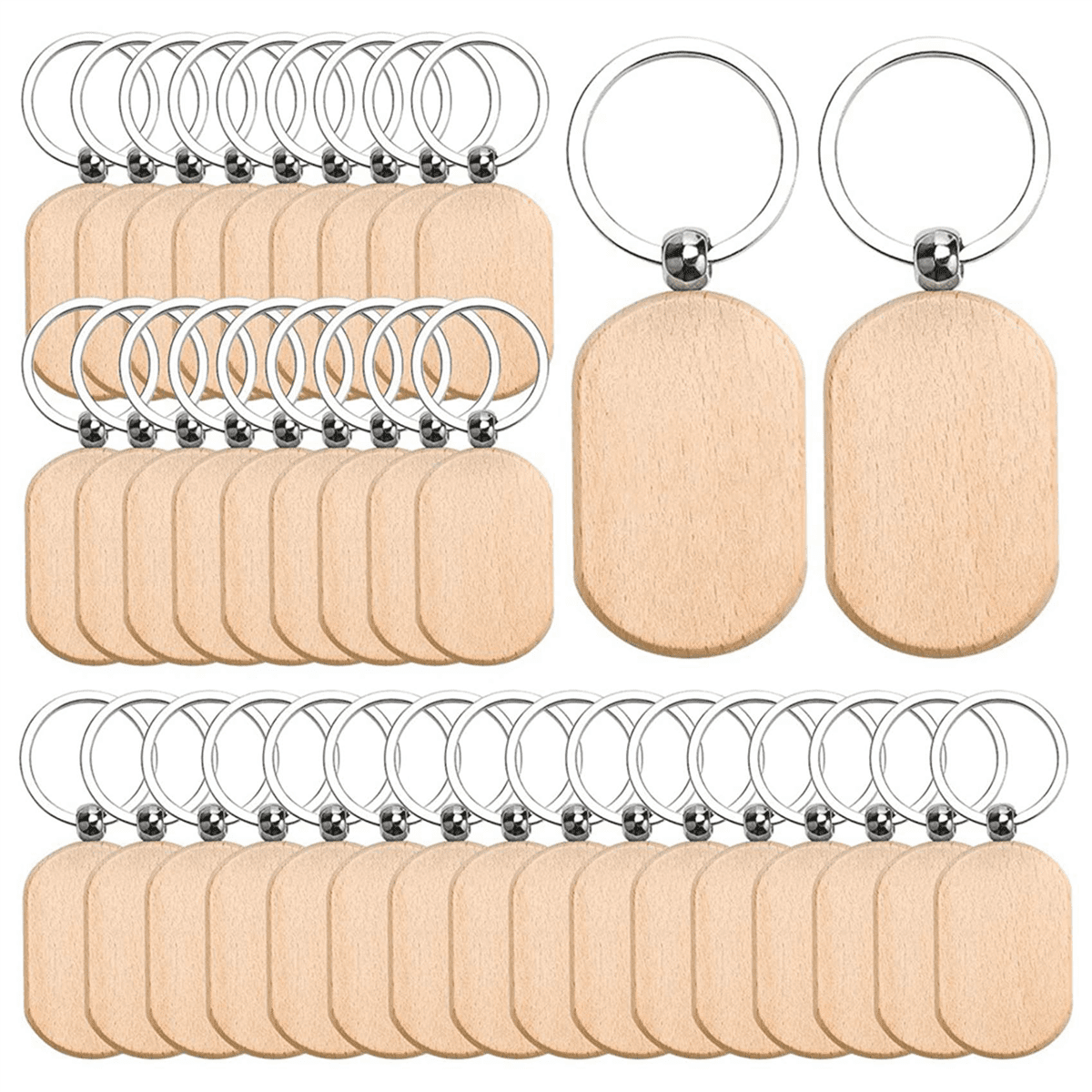 330PCS Wood Keychain Blanks, Unfinished Wood Key Tag, Wood Engraving Blanks Key Chain for DIY Crafts-Rounded Square