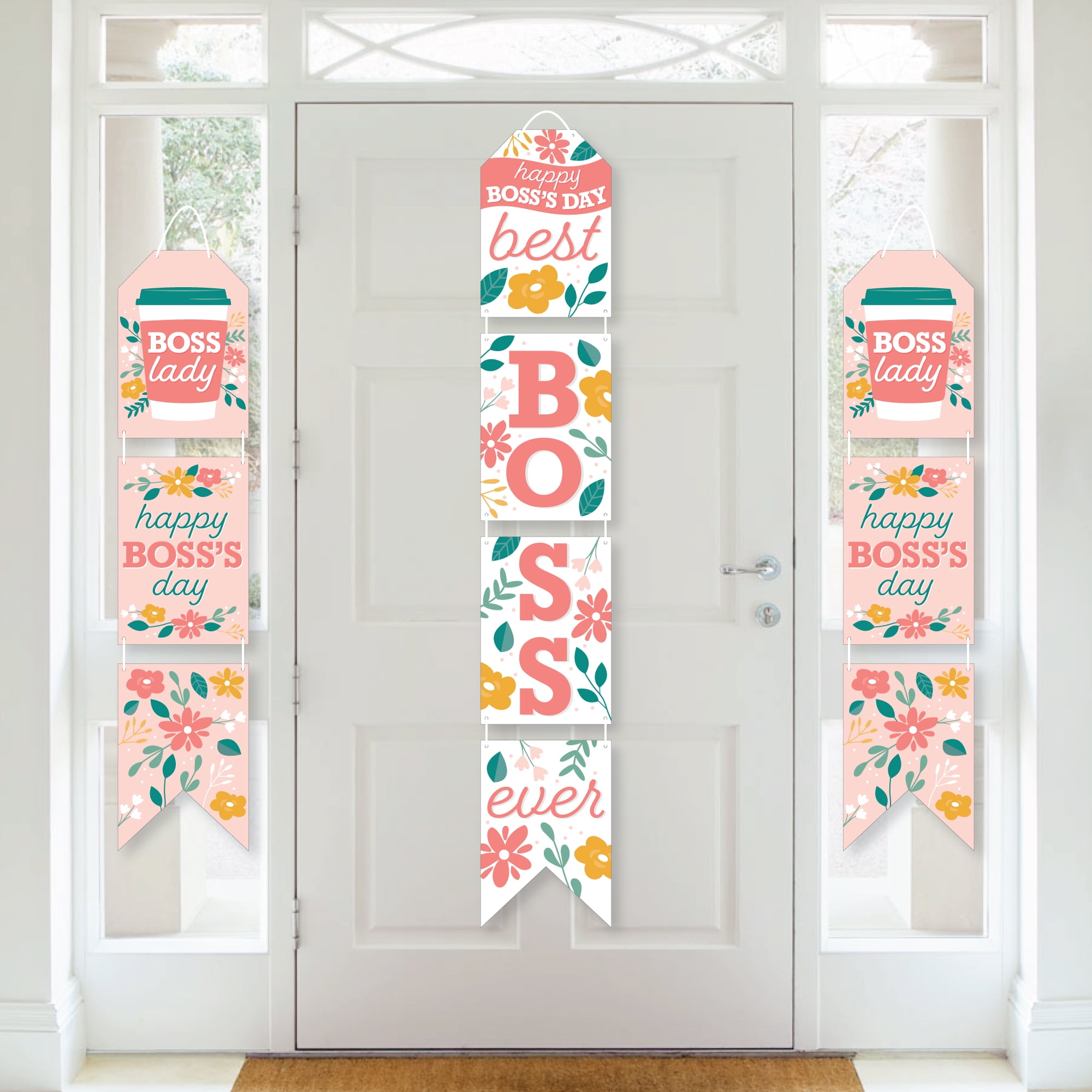 Happy Boss's Day Banner - Gold & Red Glitter, Pre-strung Party Decoration