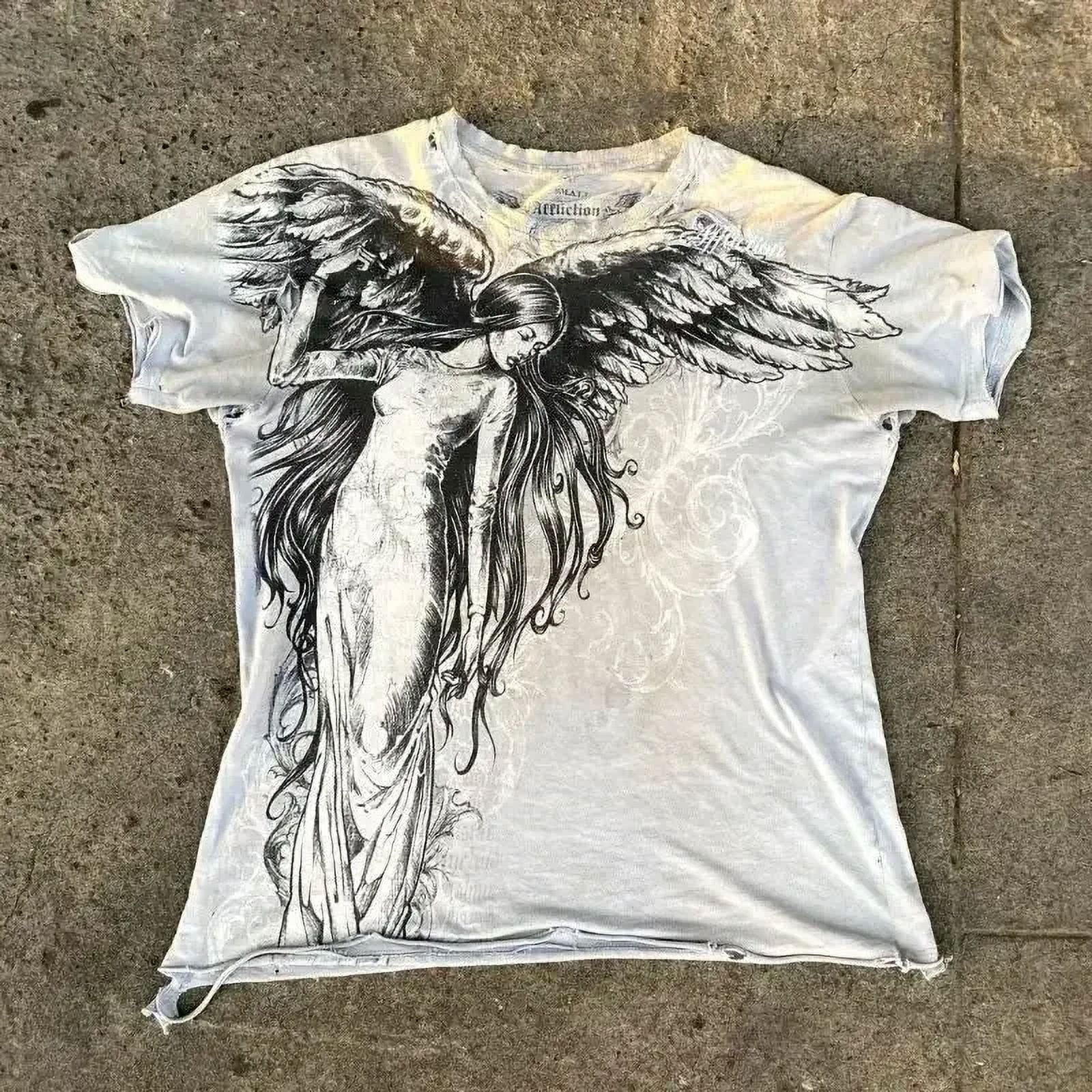 2000s High Street Shirts Y2K Mens Graphic Print Oversized T Shirt