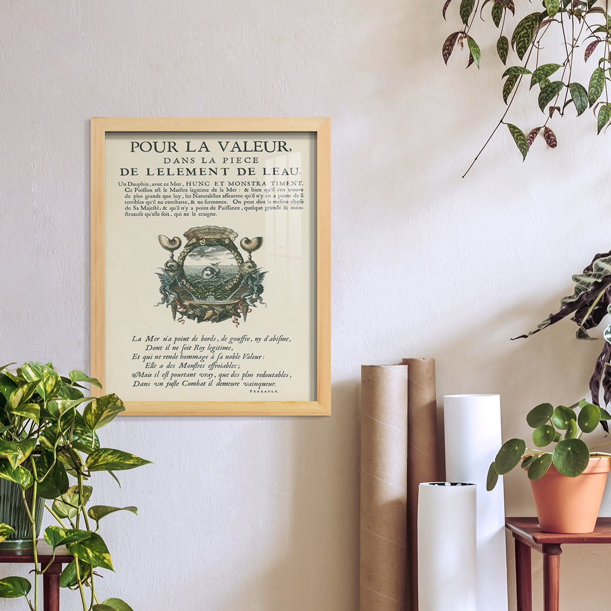 Printed Embellished Bookplate VII - Framed Print w/glass - Natural Wood