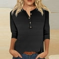 thumbnail image 2 of 3/4 Length Sleeve Womens Tops Spring Summer Casual Relaxed Fit V Neck Basic Plain T Shirts Blouse Work Shirt, 2 of 3