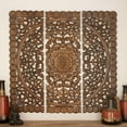 thumbnail image 3 of DecMode Brown Wooden Handmade Carved Mandala Panel Floral Wall Decor with Scalloped Edge (3 Count), 3 of 15