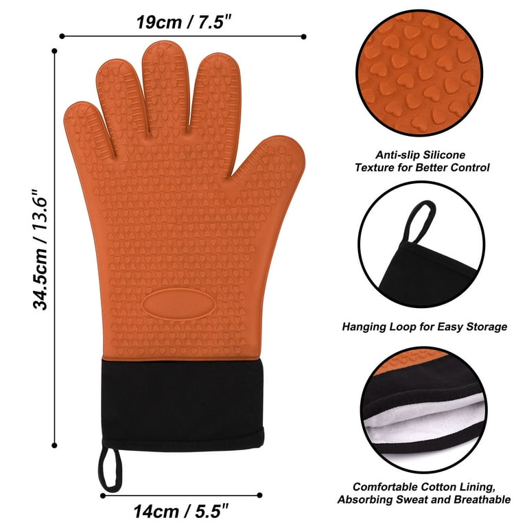 Uxcell Silicone Oven Mitts Heatproof Gloves 1 Pair Orange 