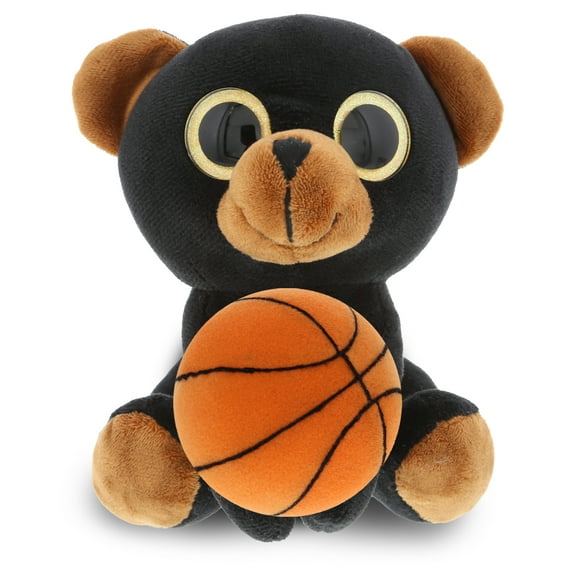 DolliBu Large Black Bear Stuffed Animal with Basketball Plush - Soft Huggable Bear, Adorable Playtime Plush Toy, Wildlife Gift, Plush Doll Animal Toy for Kids and Adults - 8 Inches