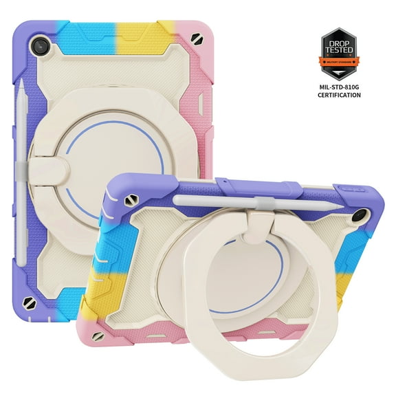 Dteck for Lenovo Tan M10 Plus 3rd Gen 10.6" Case, Drop-Proof Protection Case with Rotating Stand Handle Grip, Heavy Duty Shockproof Case for Tab M10 Plus 3rd Gen 2022,Rainbow Pink
