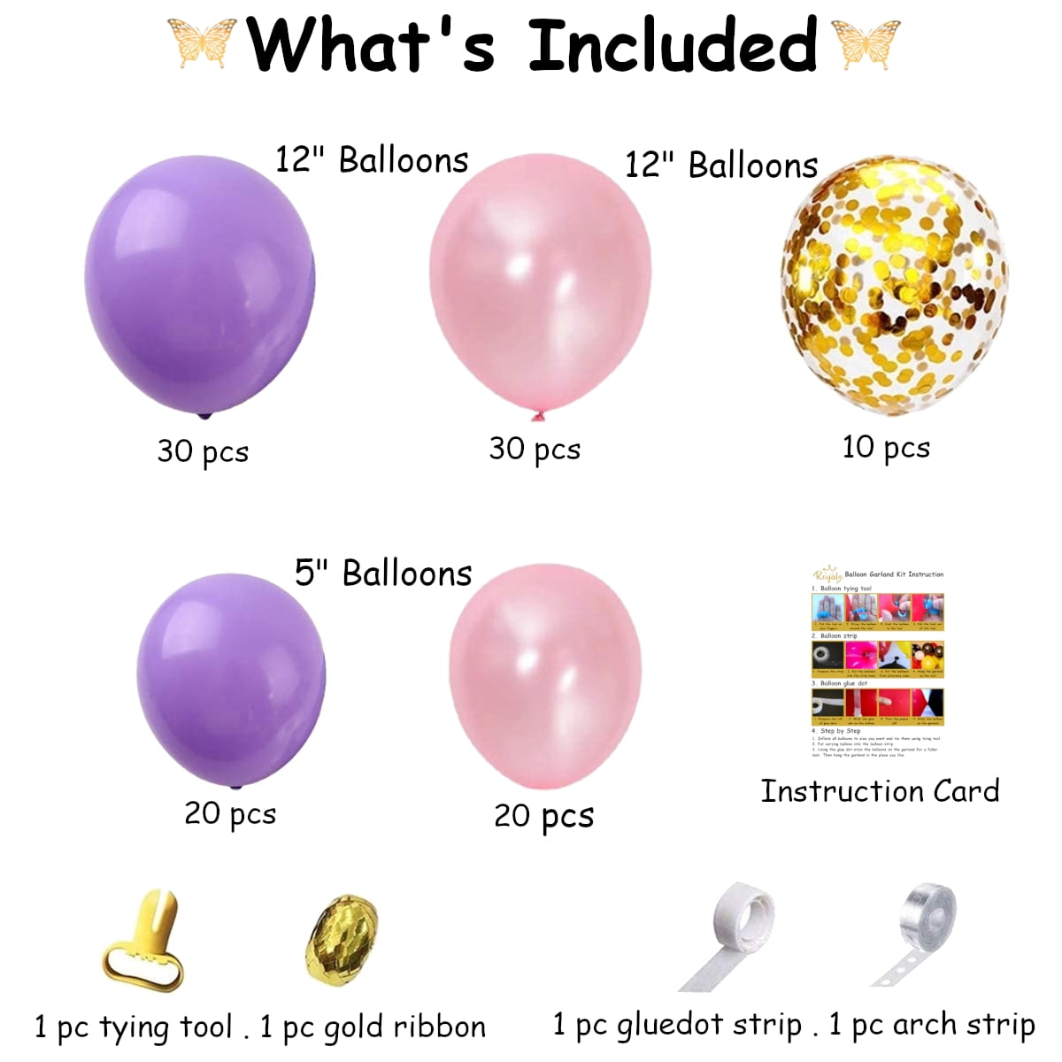 137 Pcs Butterfly Purple Pink Balloon Garland Arch Kit For Baby Shower, Princess Birthday Party Decorations