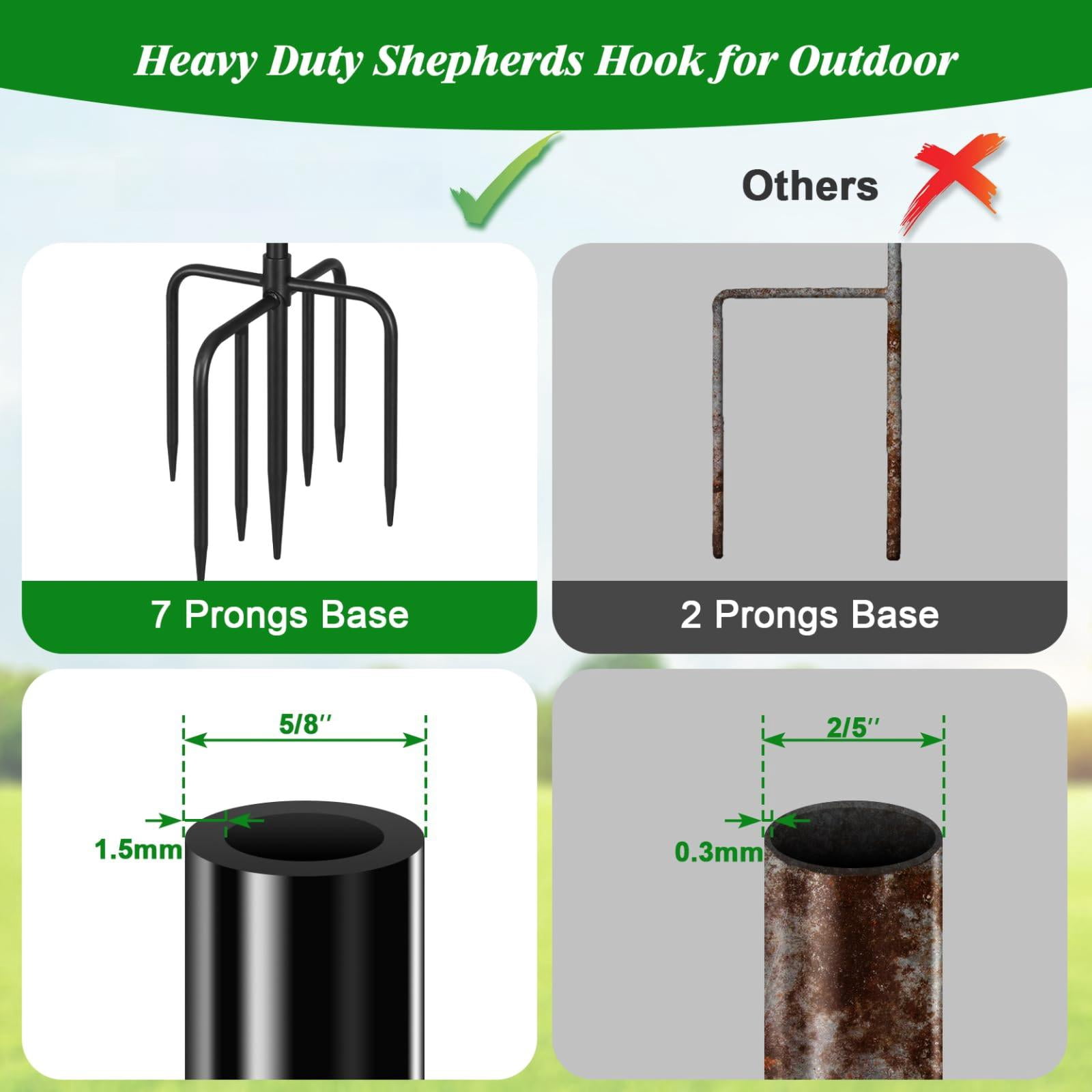 Adjustable Shepherd Hook Bird Feeder Pole With 7 Prongs Base  108 Inch Tall 5/8 Thick Heavy Duty Outdoor Poles For Hanging Feeders Plant Baskets Black (1 Pack)