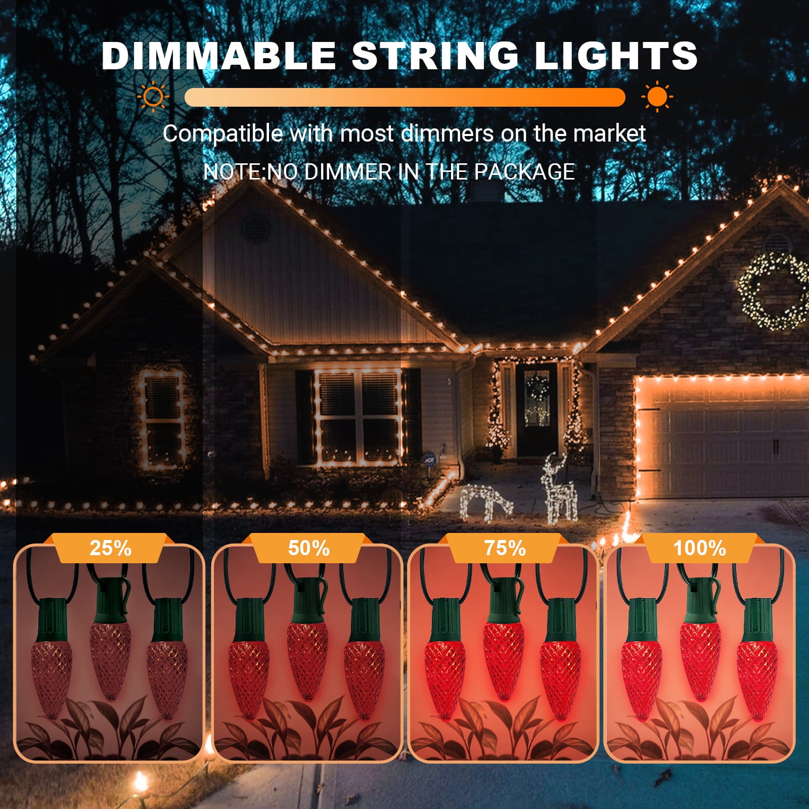 LAMPHOME Red C9 Christmas String Light Outdoor, 25FT Shatterproof LED for House Rooflines & Pathways, Connectable Waterproof Vintage Christmas Light for Tree, Yard, Patio, Porch, Garden