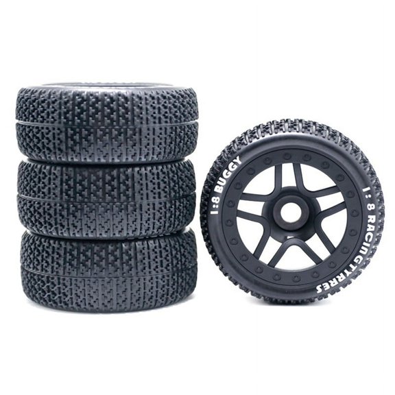 111mm 1/8 Scale RC Off Road Tires Wheel 17mm Hex for ARRMA Redcat Team VRX Hobao Plastic   Rubber Black,4 x RC Car Tire