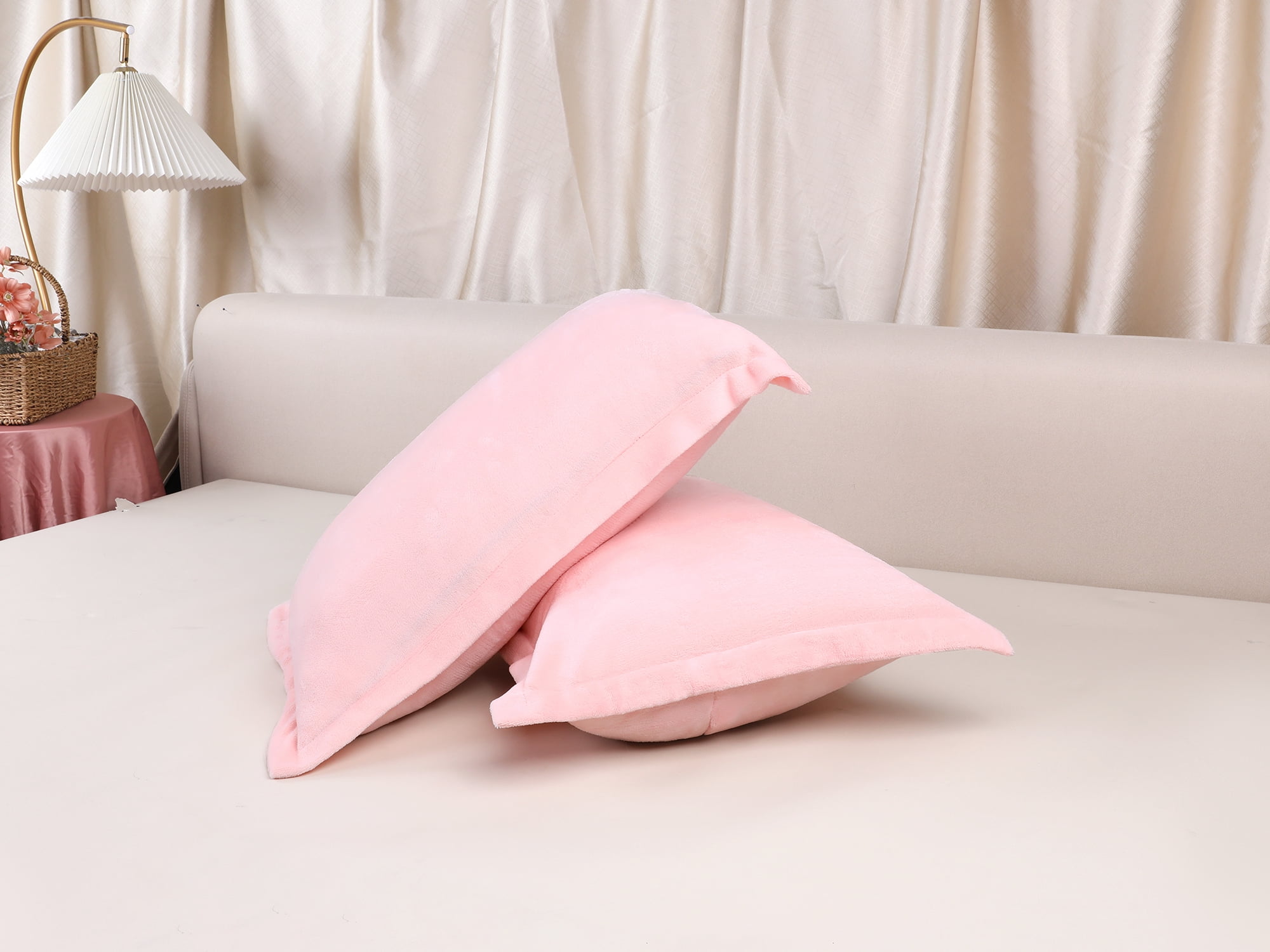 Unique Bargains Velvet Pillow Cases Pillow Covers with Zipper Closure 2pcs Queen Pink