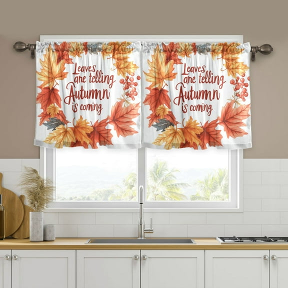 Yayeee Kitchen Curtains Set of 2 Light Filtering 57"x24" Over Sink Window Panels, Leaves Pattern