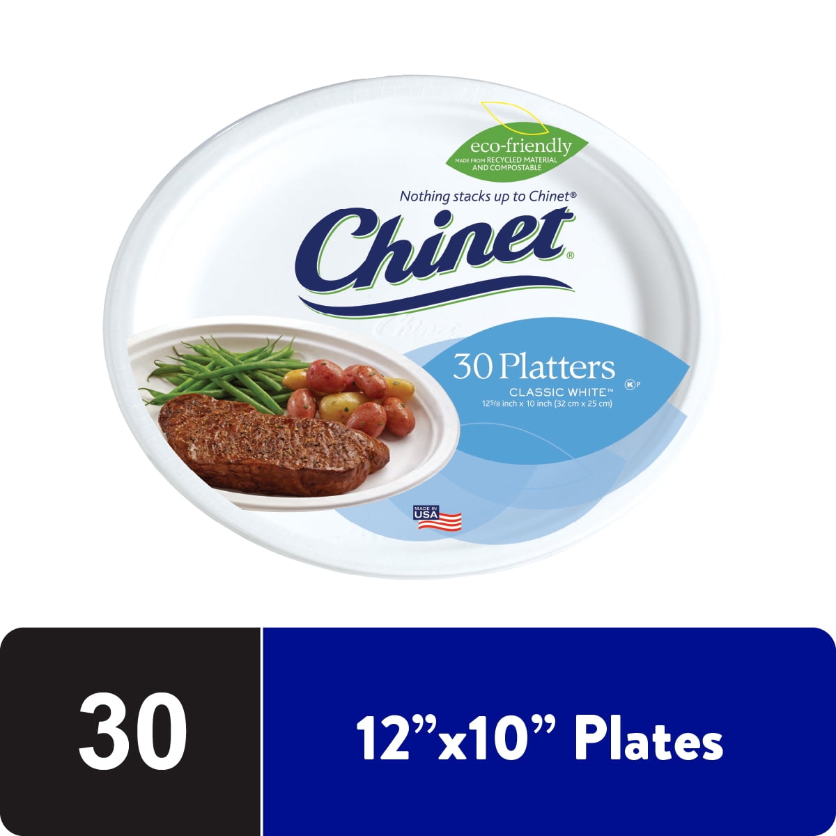 Classic White Heavy Duty Paper Platters, 12 ⅝ x10", 30 Count