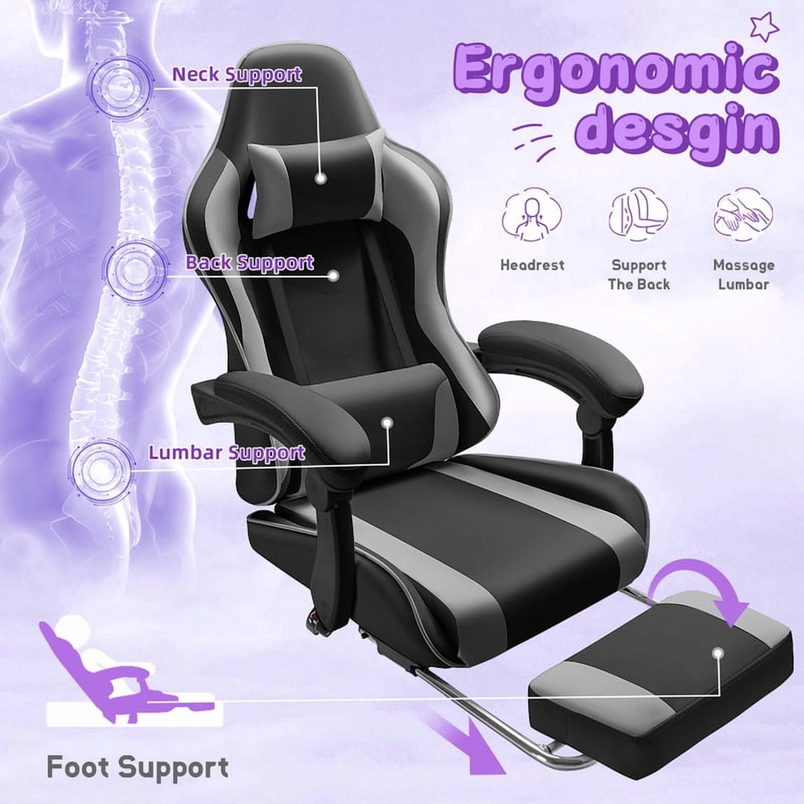 Homall  PU Leather Gaming Chair Massage Ergonomic Gamer Chair Height Adjustable Computer Chair with Footrest & Lumbar Support,Gray