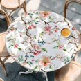 thumbnail image 2 of Pink Green Botanical Round Tablecloth, Fitted Table Cover with Elastic for 45"-54" Round Tables, Summer Watercolor Branch Flower Table Cloth Outdoor Indoor Dinning Party Waterproof Tablecloths, 2 of 7