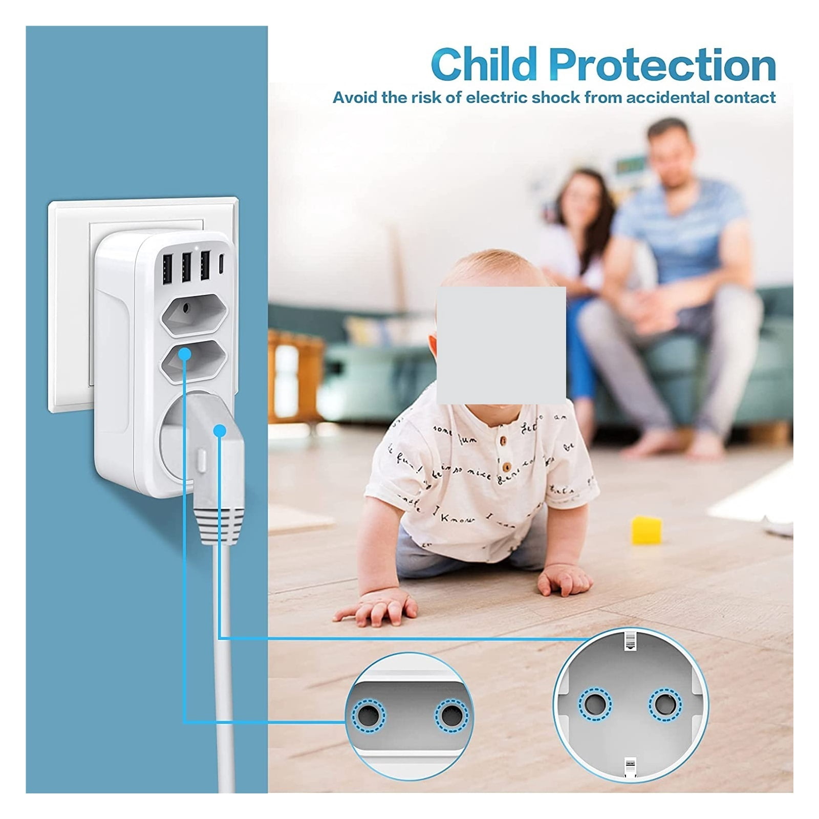 USB Socket Extender Adapter Power Strip 3 Socket With Charger Type C Port Compatible Power Station Extension