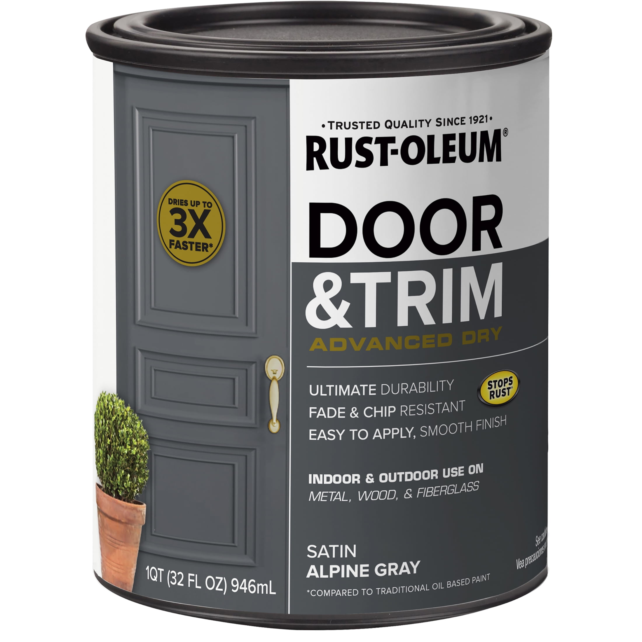 Alpine Gray, Rust-Oleum Door and Trim Paint Satin-369387, Quart