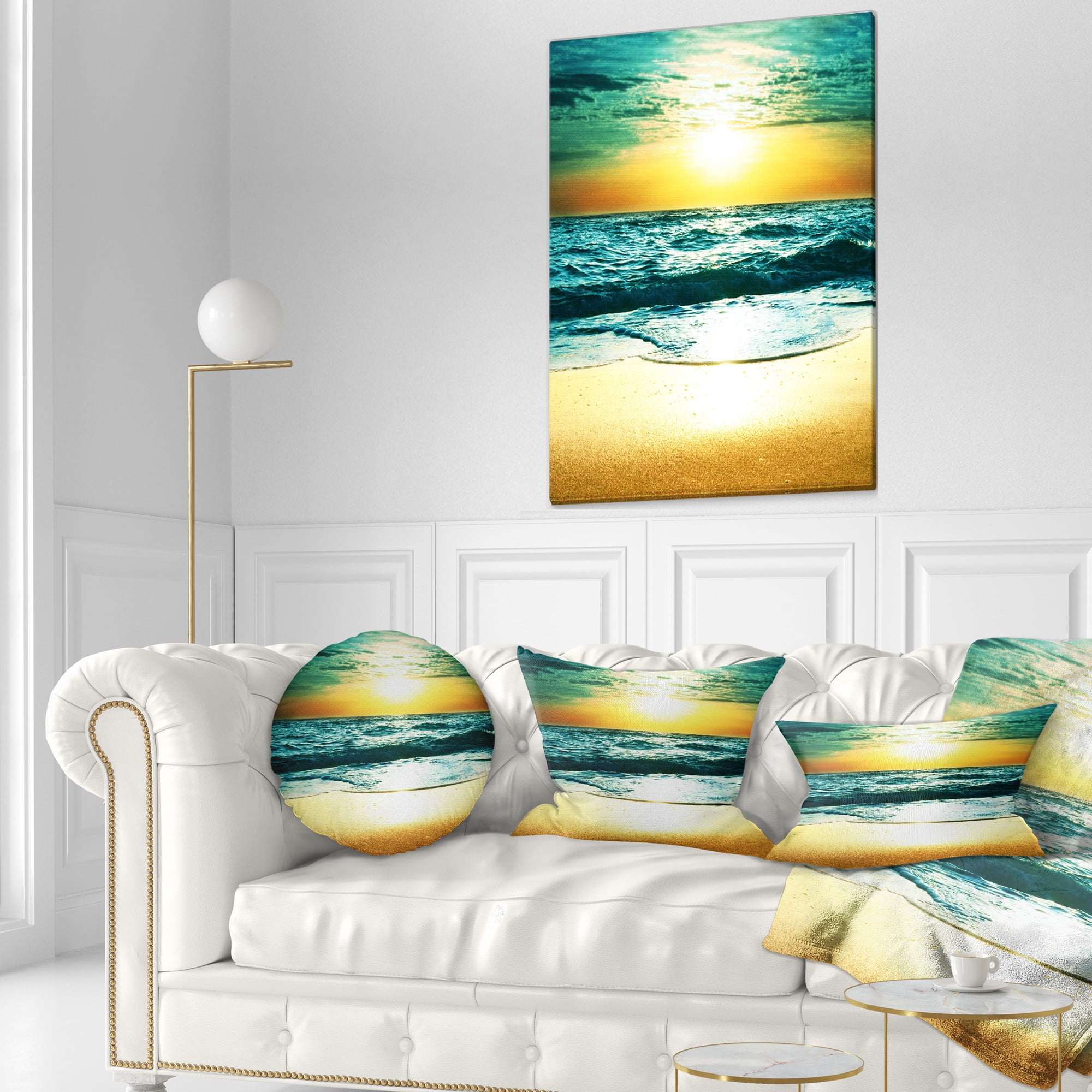 Designart 12" x 20" Multi-color Sea Shore Polyester Throw Pillow
