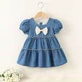 thumbnail image 2 of Hrsba Kids Summer Dress,Casual Dress for Girls,Toddler Baby Girl Summer Girls' Casual And Cute Bow Denim Skirt Short Sleeve Round Neck Denim Dress, 2 of 5