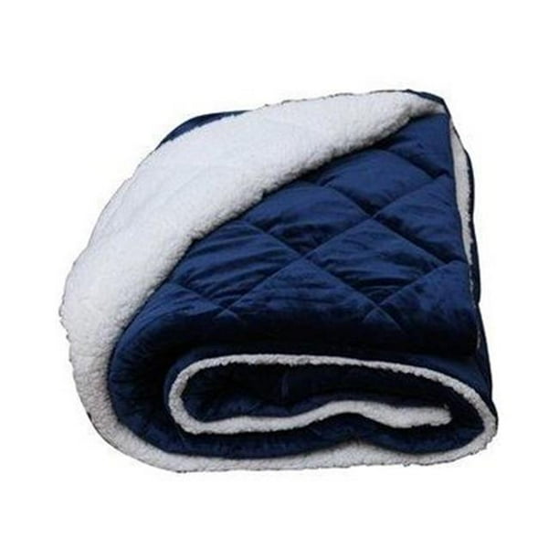 Luxry Cozy Soft Square Quilted Throw Blanket & Back Fleece Navy Blue