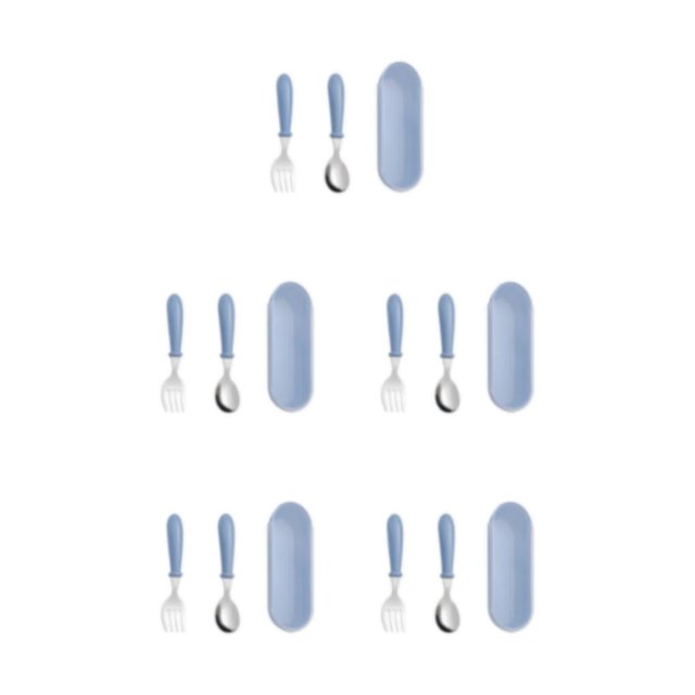 ZheElen Space-saving Set For Travel And Small Kitchen Spaces Stainless Steel Spoon Tableware Set Baby Spoon Fork Blue 5Set