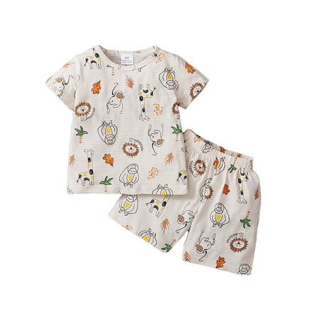 

Jkerther Kid Baby 2Pcs Summer Outfits Cartoon Animal Print Short Sleeve Tops Shorts Set 1-7 Years