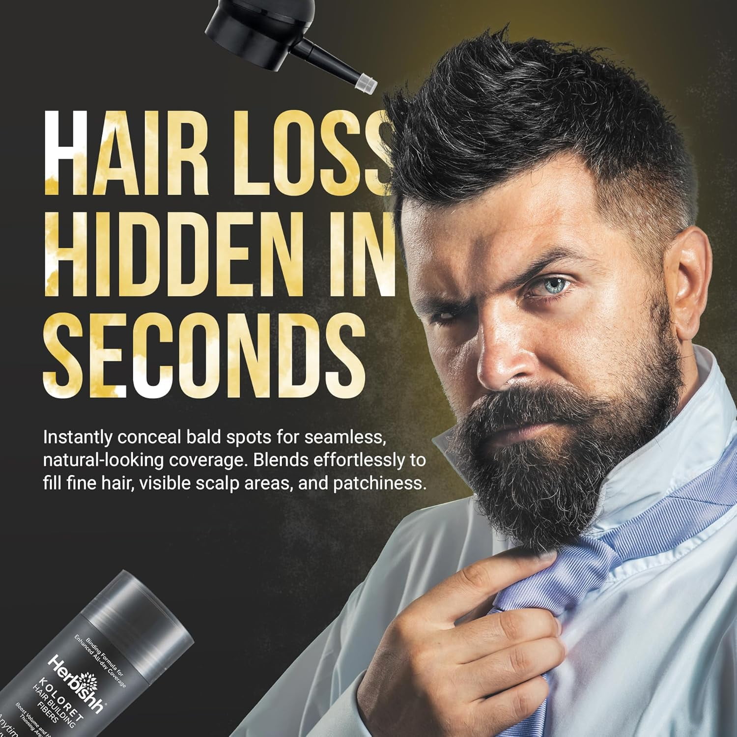 (2 pack) Herbishh Koloret Hair Building Fibers – Black Powder for Thinning Hair, Instant Bald Spot Cover Up & Scalp Concealer – Sweat-Proof & Water-Resistant Hair Thickening Fibers for Men & Women, 27.5g