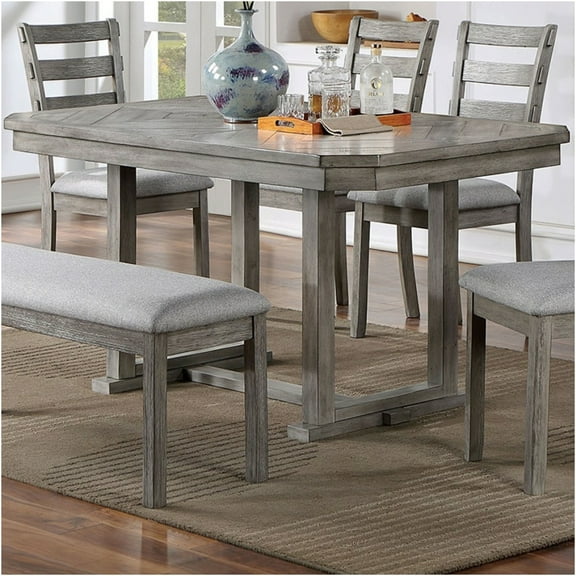JERFIT 60-inch Rustic Farmhouse Dining Table with Trestle Base, Gray Wire-Brushed Finish