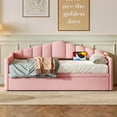 thumbnail image 2 of Euroco Upholstered Twin Size Daybed with Pop up Trundle Bed, Adjustable Sofa Bed with Pockets and USB & Type-C Charging Station, Pink, 2 of 8