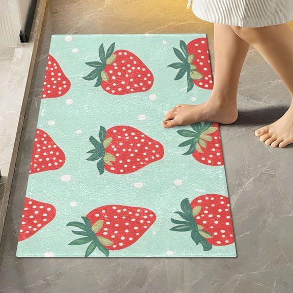 Yayeee Bath Rug for Bathroom Floor Non Slip Rectangle Fluffy Soft Absorbent Mat, 16"x24", Red Strawberry