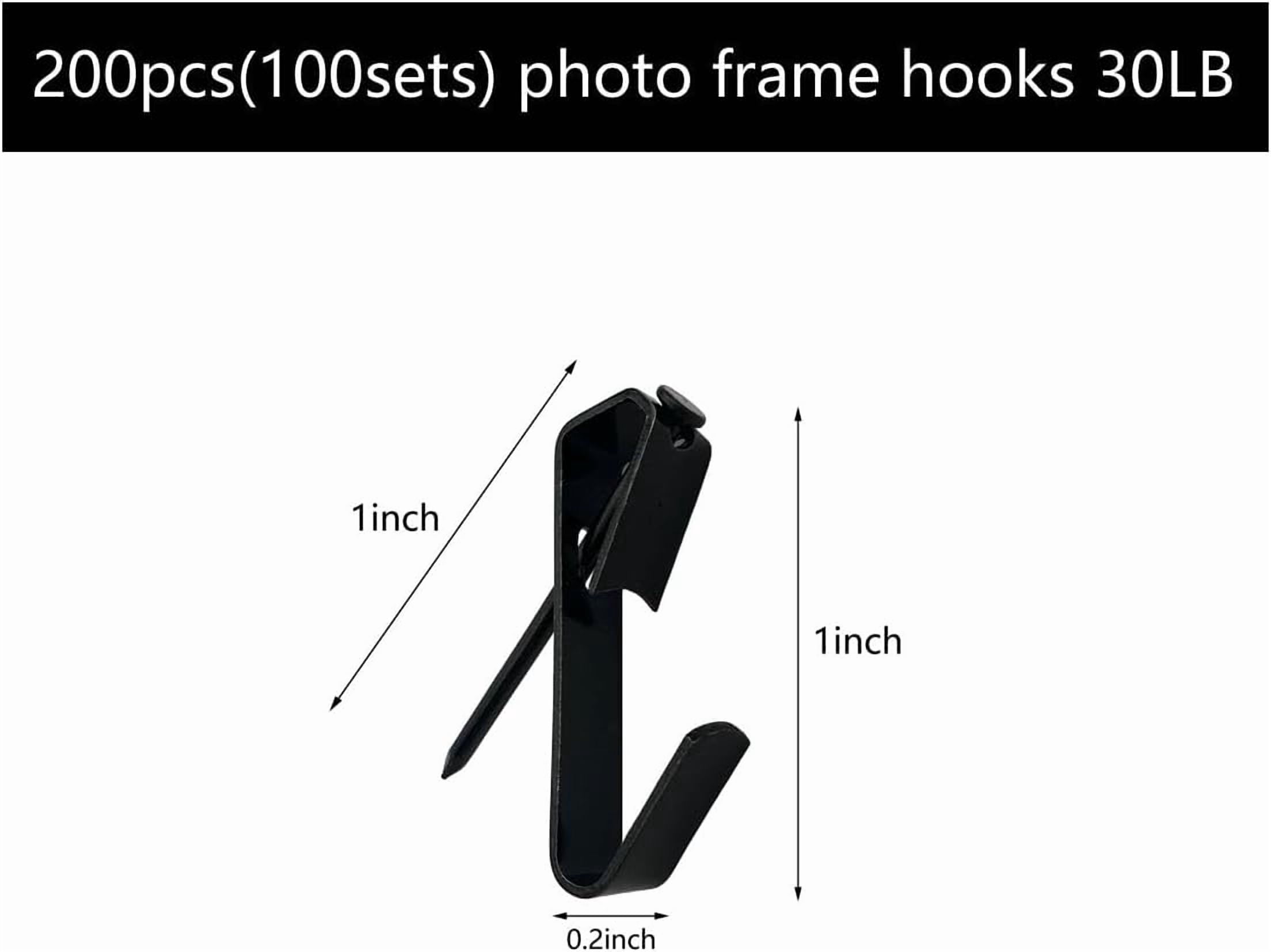 200 Pcs (100 Stes) Picture Hangers 30LB with Nails Kits Black Photo Frame H s Hanging Key