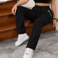 thumbnail image 4 of Women's Polyester Straight Leg Pants with Pockets, Mid Waisted Elastic Drawstring Multi Pocket Pants, Casual Business Outdoor Work Long Pants | VerBelle,Black M, 4 of 5