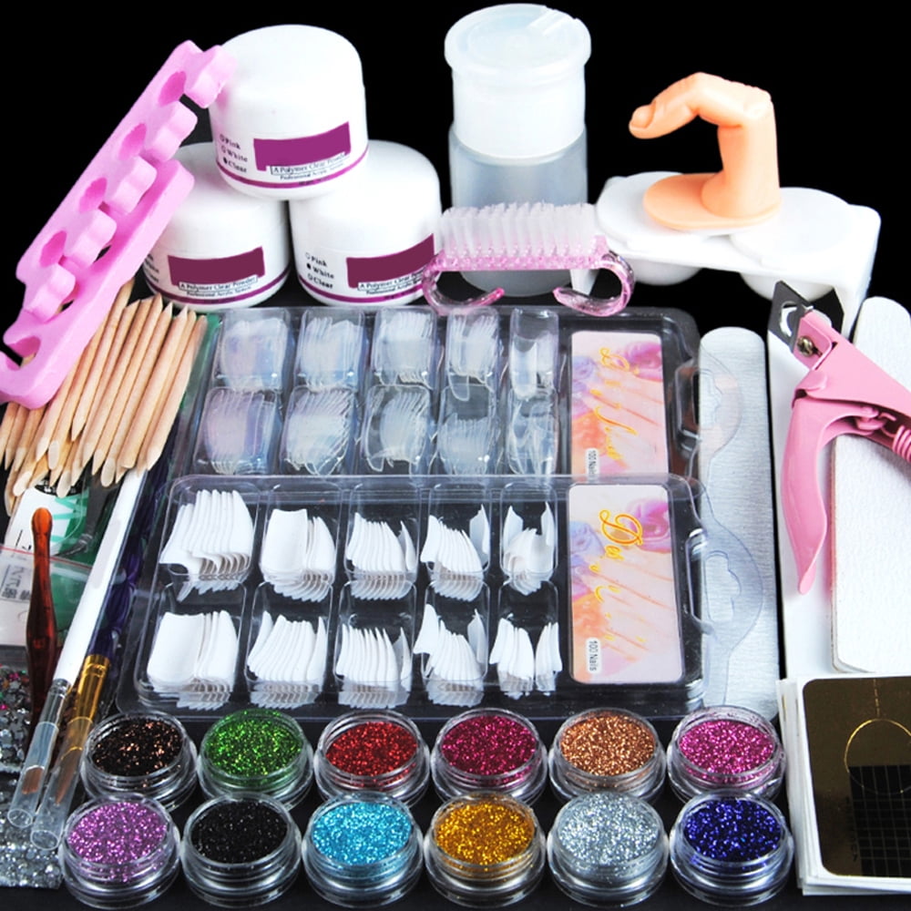 DIY Nail Care Acrylic Nail Kit Glitter Nail Tips Brush Set Nail Beauty ...