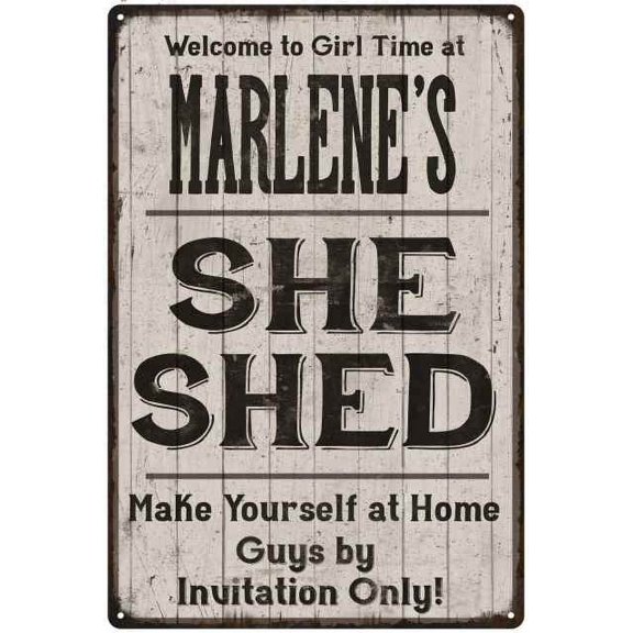 MARLENE'S She Shed Sign Lady Cave Gift 8 x 12 High Gloss Metal 208120082243