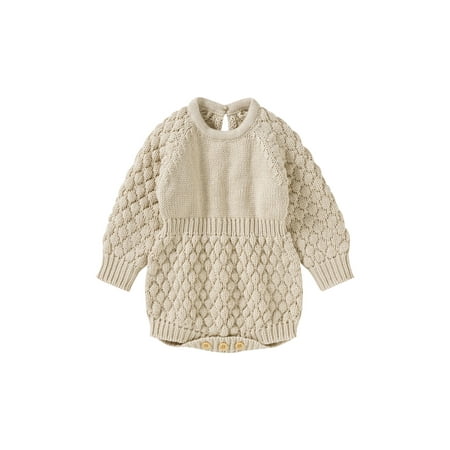 

Amuver Baby Girl Boy Rompers Solid Color Knitted Round Neck Long Sleeve Jumpsuit for Newborn Toddler Girl Boy