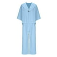 thumbnail image 3 of Women's Cotton Linen 2 Piece Outfits 3/4 Sleeve Shirt and Wide Leg Dress Pant Oversized Matching Sets Loungewear, XL, 3 of 7