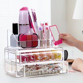 Gzyf Clear Acrylic Makeup Organizer Storage Case 2 Drawers Nail