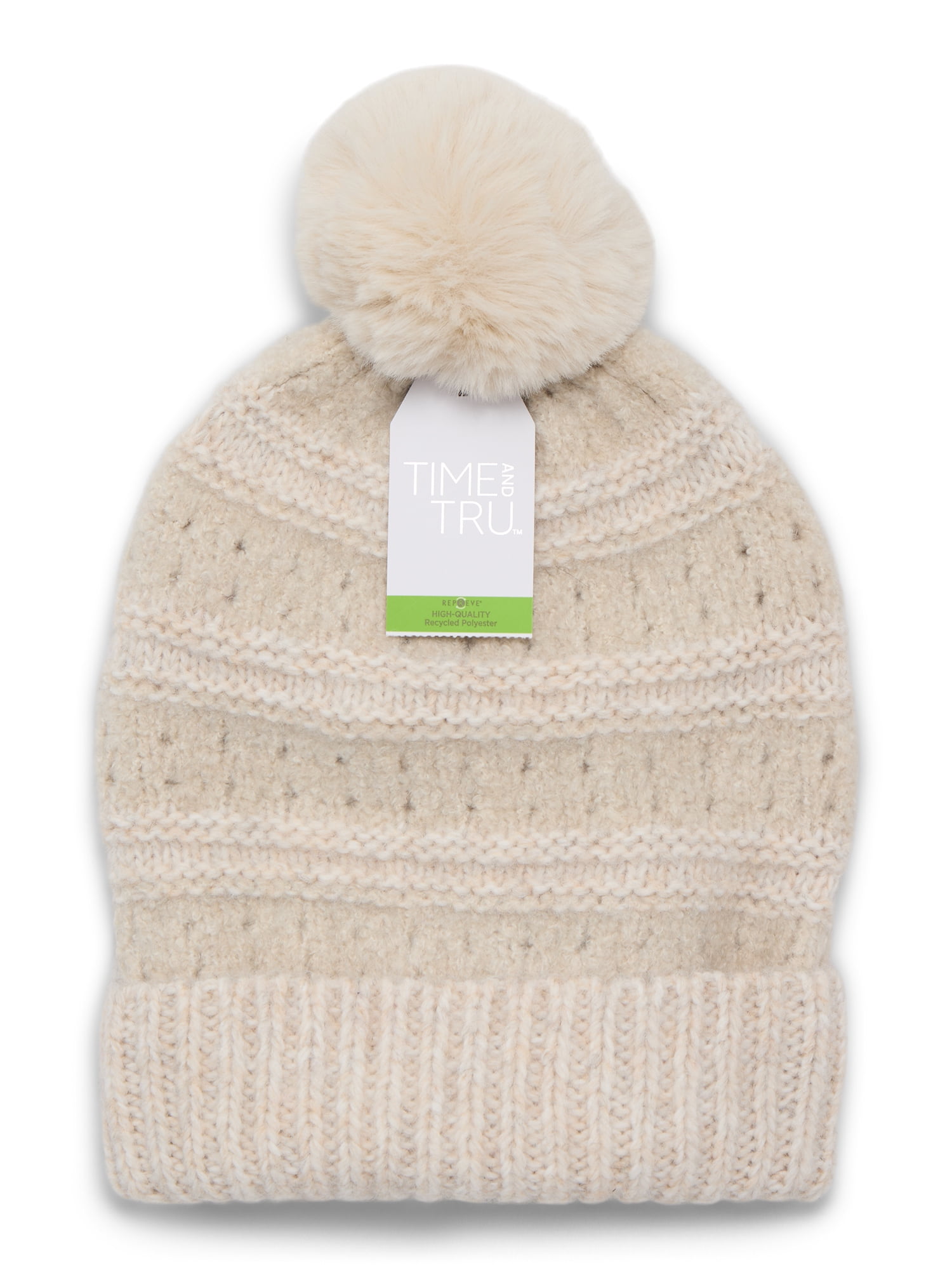 Time and Tru Women's Pointelle Beanie, One Size Fits Most, Oatmeal Heather