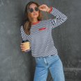 thumbnail image 2 of WTOBBY Women's Striped Long Sleeve Top, Casual Round Neck Sweatshirt, Lightweight Pullover for Fall with Breathable Cotton Blend Fabric for All Day Comfort,Sky Blue L, 2 of 4