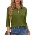 thumbnail image 2 of Bbyeadc Women's Polo Shirts 3/4 Length Sleeve Collared Golf T-Shirt Breathable Slim Top Casual Workout T-Shirt,Army Green(L), 2 of 5