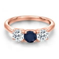 thumbnail image 3 of Gem Stone King 18K Rose Gold Plated Silver Blue Sapphire and White Topaz Engagement Ring for Women | 1.80 Cttw | Round 5MM | Gemstone September Birthstone | Size 9, 3 of 6
