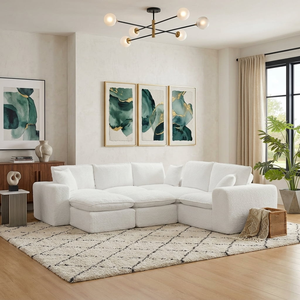 AISWORD 107" Modern Boucle Modular L-Shaped Sectional Cloud Sofa with 2 Movable Ottoman