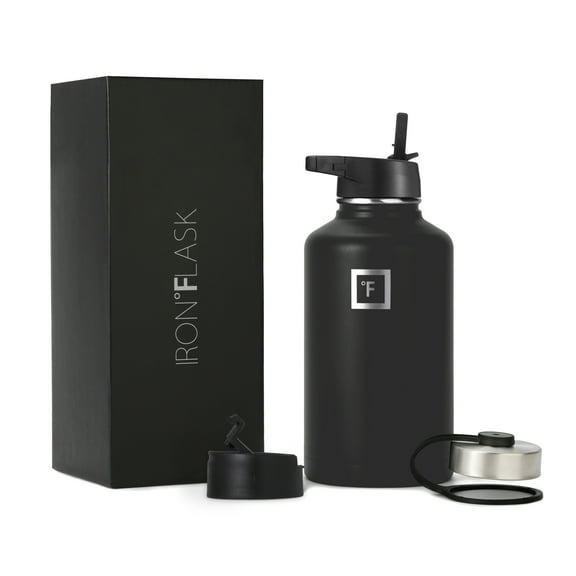 Iron Flask Wide Mouth Water Bottle With Straw Lid Black2 64 oz