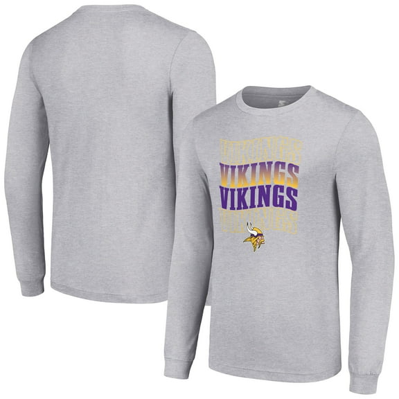 Men's Starter Heather Gray Minnesota Vikings Team Name Graphic Long Sleeve T-Shirt