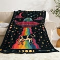 thumbnail image 2 of Cartoon Alien UFO Pattern Print Flannel Throw Blanket, 2 of 6