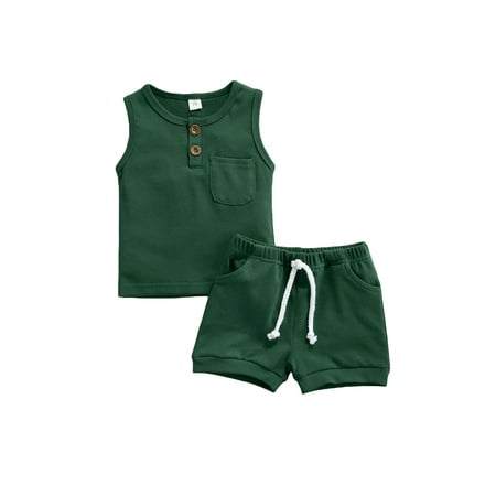 

Sunisery 2Pcs Toddler Baby Boy Summer Shorts Set Sleeveless Solid Color Tank Top+Drawstring Shorts Outfits Clothes