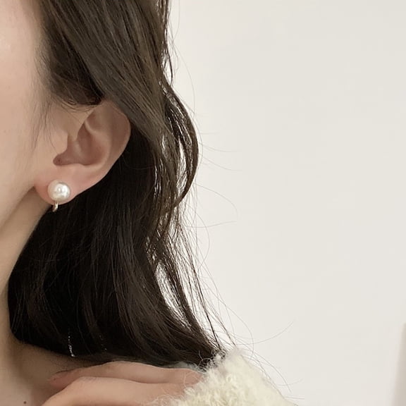 QIQUWOHUL Small Fresh And Sweet Big Round Strong Light Shijia Pearl Earrings Temperament Retro Coil Ear Clip Women's Earrings Without Piercing